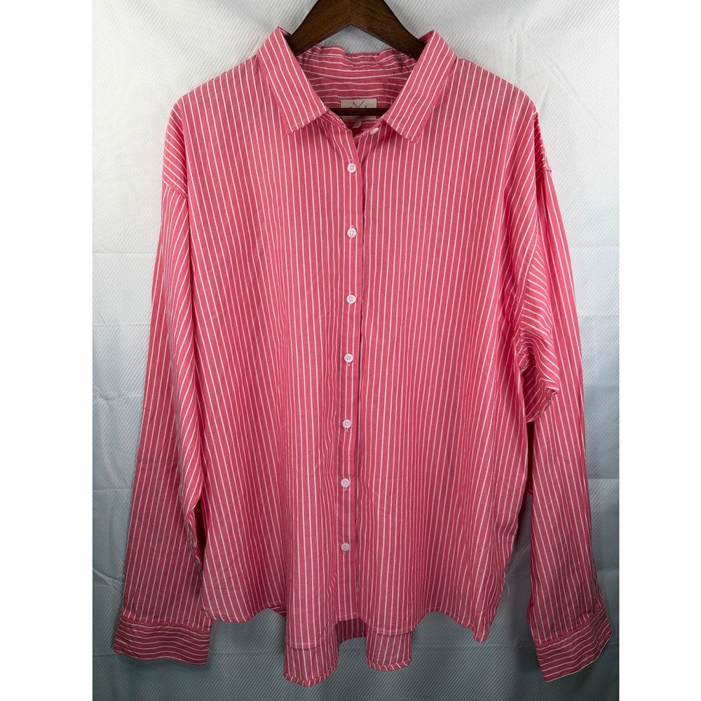 Thread & Supply Womens XL Coral Pink White Striped Cotton Button Down Shirt